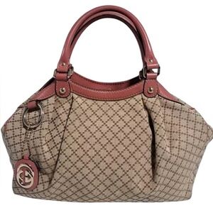 Gucci Beige and Pink Patterned Satchel